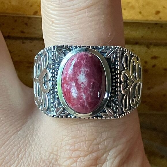 Norwegian Thulite Sterling Silver Men’s Ring Size 14 - Picture 1 of 8